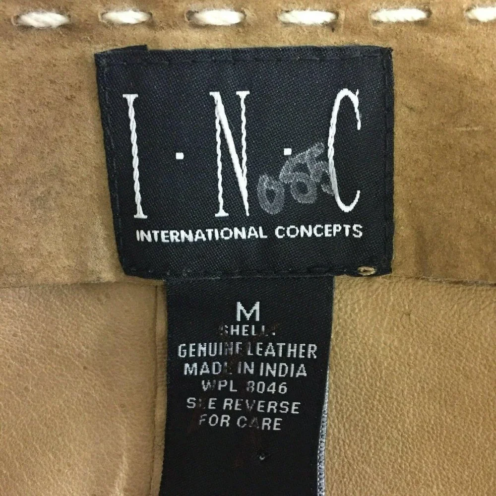 INC Coat M Brown Tan Genuine Leather Belted Boho Womens - Picture 11 of 12